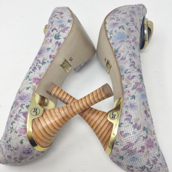 Jorge Bischoff Open Toe Blue Heel Pumps Sz Euro 34 - Picture 6 of 8